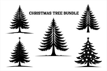 Obraz premium Silhouette of a Christmas tree set. Christmas tree vector Bundle. Christmas tree silhouette icon set.
