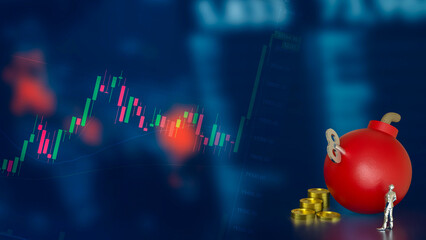 The Red Bomb  wind up and coins for Business concept  3d rendering.