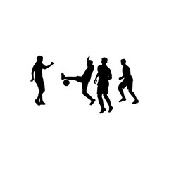 silhouette of four people playing soccer vector