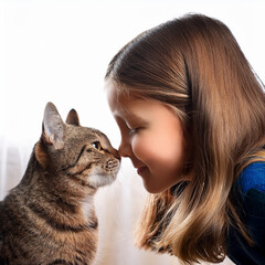 猫に鼻をつけてる女の子