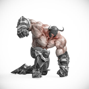 barbarian man is doing a ground braker pose