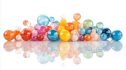 A vibrant collection of colorful orbs reflecting light, creating an artistic and playful atmosphere.
