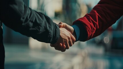 Young couple shaking hands deal contract real estate investment business agreement agent handshake signing 