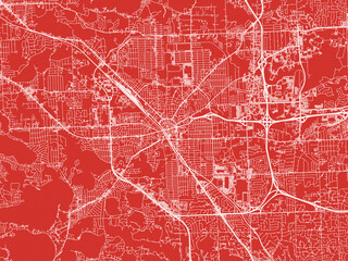 Christmas Map of Pontiac  Michigan, USA in Snowy White on Festive Red Background.