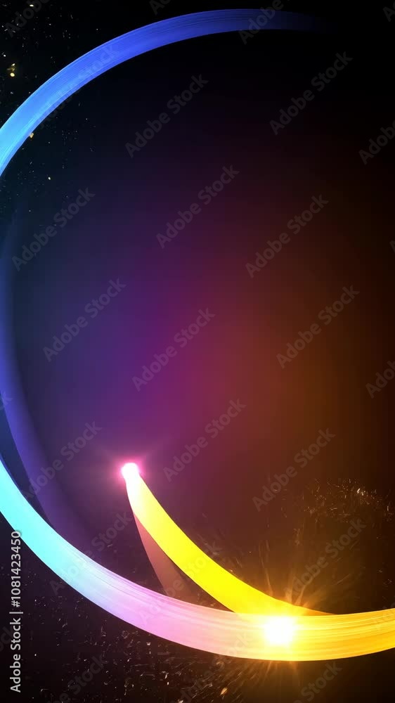 Poster a colorful abstract design with glowing lines, set against a dark background with a hint of purple a