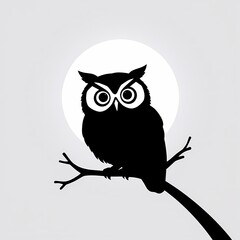 Obraz premium Owl Silhouette on Branch with Moon in the Background