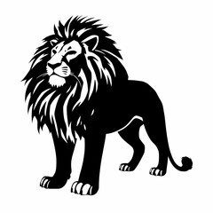 Obraz premium Black and White Lion Silhouette Illustration Wild Animal Icon