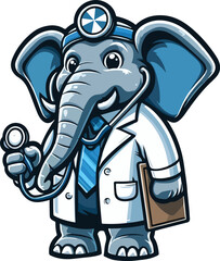  elephant mascot, in doctor's attire complete with stethoscope