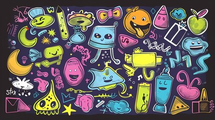 Fototapeta premium Graffiti Line Cute Elements - a vibrant and playful design. The graffiti-style elements add a fun and creative flair to the visual.