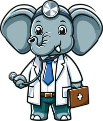  elephant mascot, in doctor's attire complete with stethoscope