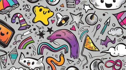 Fototapeta premium Graffiti Line Cute Elements - a vibrant and playful design. The graffiti-style elements add a fun and creative flair to the visual.