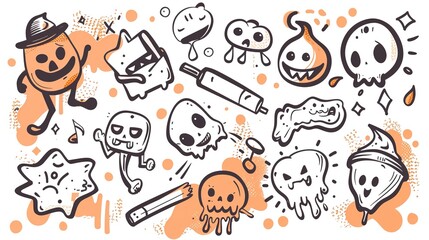 Fototapeta premium Graffiti Line Cute Elements - a vibrant and playful design. The graffiti-style elements add a fun and creative flair to the visual.
