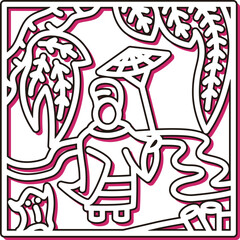 カラーシャドウ正方形ミニ花札　霜月　栃　11月　小野道風　栃に小野道風