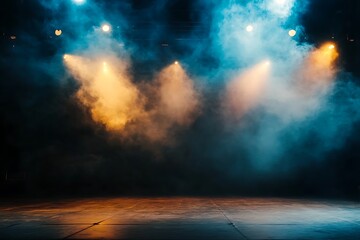 Fototapeta premium Empty stage with spotlights and fog