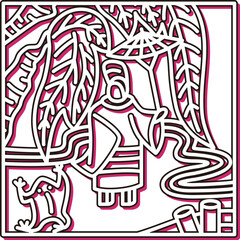 カラーシャドウ正方形シンプル花札　霜月　栃　11月　小野道風　栃に小野道風