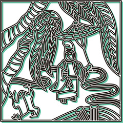 カラーシャドウ正方形花札　霜月　栃　11月　小野道風　栃に小野道風