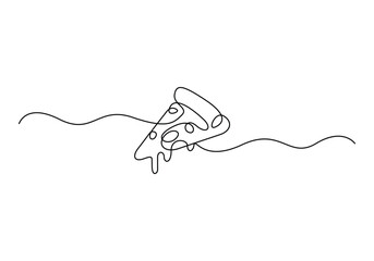 Continuous single line drawing of delicious sliced cheese pizza design outline vector illustration
