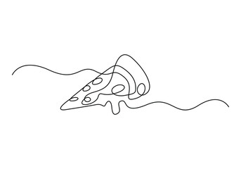 Continuous single line drawing of delicious sliced cheese pizza design outline vector illustration