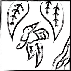 筆書き正方形ミニ花札　霜月　栃　燕　11月　栃に燕