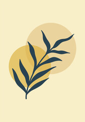 Minimalist Botanical Illustration With Abstract Shapes. Boho Style Wall Art Set. Picture Frames With Abstract Leaves And Shapes For Decoration