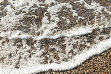  Sea foam background on sandy beach Adriatic Sea, Budva, Montenegro. High quality photo