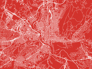 Christmas Map of Reading Pennsylvania, USA in Snowy White on Festive Red Background.