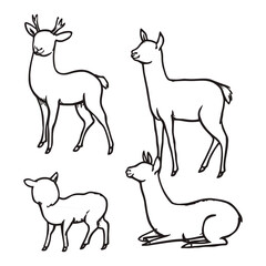 Obraz premium Outline of Deer Family in Various Poses