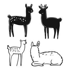 Black and White Silhouette of Deer in Different Poses