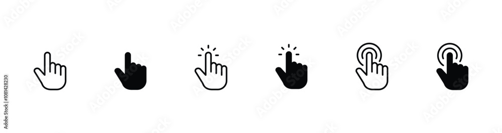 Poster hand click icon set. pointer icon. clicking cursor, pointing hand clicks icons
