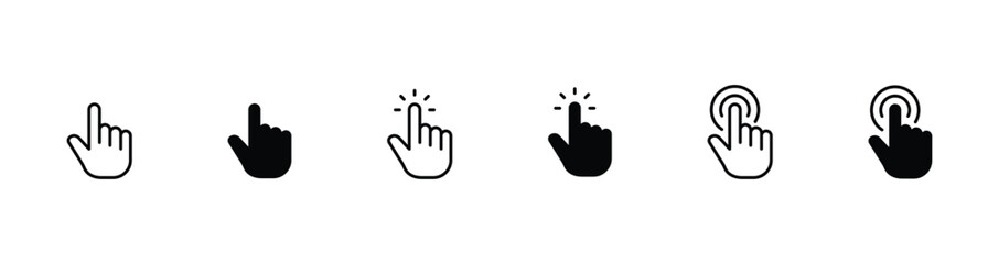 Hand click icon set. pointer icon. Clicking cursor, pointing hand clicks icons	