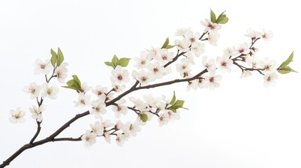 Fototapeta premium Cherry blossom branches in full bloom with delicate pink petals against a white background for a clean look