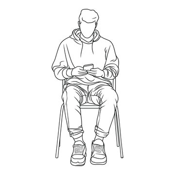 recommend clip art: Elderly Man Sitting with Walking Stick in Line Art