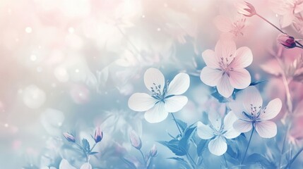 Fototapeta premium Pastel-colored wildflowers with a soft-focus effect, creating a dreamy and elegant floral background