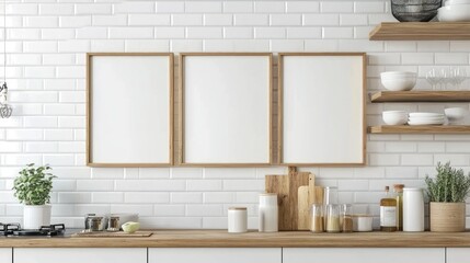 Fototapeta premium Three Empty Frames In A Modern Kitchen