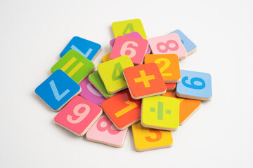 Math number colorful on white background, education study mathematics learning teach.