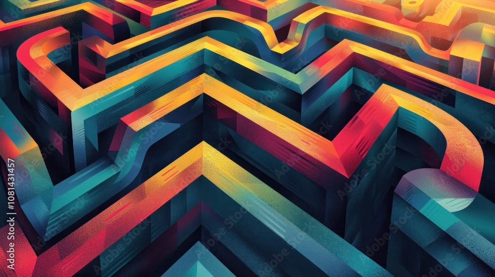 Aufkleber a colorful, abstract maze pattern with a 3d effect.