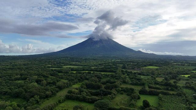 Ometepe volcano landscape aerial drone view on bright day