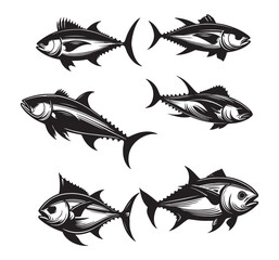 Graceful silhouette of  tuna collection , tuna silhouette vector illustration. tuna silhouette simple vector icon