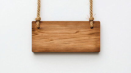 Product display and sign mockup, Rustic wooden plank sign hanging with rope, perfect for decoration or signage. Ideal for home, garden, or business use, adding natural touch