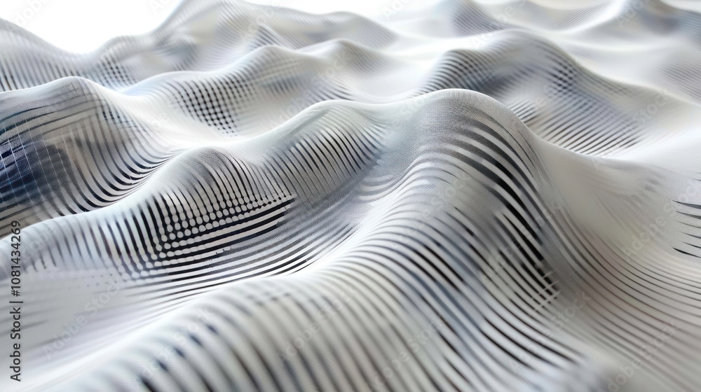 Poster abstract white and gray wavy lines forming a patterned surface.