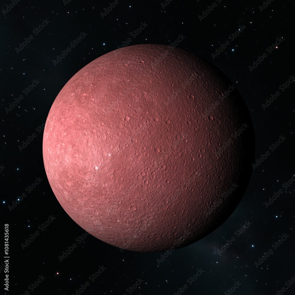 Poster a red planet in space with a starry background.