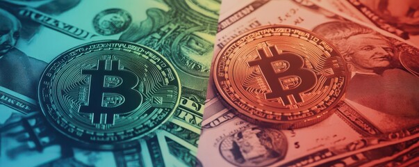 Cryptocurrency Inflation, An infographic-style scene, comparing cryptocurrency and fiat money in an inflationary economy