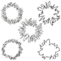 Abstract circle shapes. Hand drawn circular scribbles. Sketchy round forms. Messy circle design.