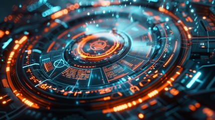 Analyzing data on a futuristic hud interface, blending technology and information in a digital setting, hinting at ui design and data representation progress