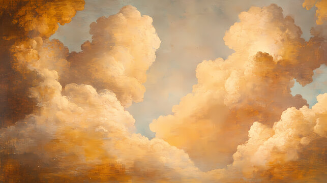 Background of renaissance cloud sky painting tranquility: apricot, yellow & gold clouds - art. Baroque. Illustration