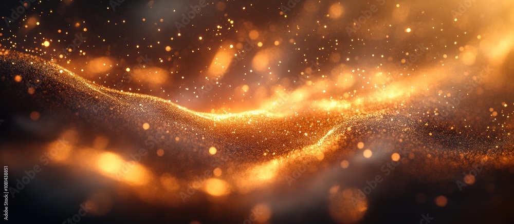 Poster abstract background with golden lights and a wave of sparkles.