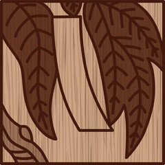 木彫り正方形シンプル花札　霜月　栃　11月　赤短　短冊　栃に短冊