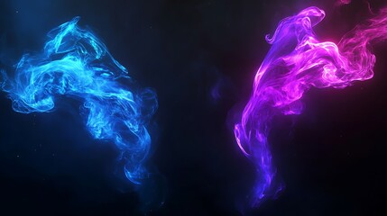 Abstract blue and pink smoke swirls on black background.