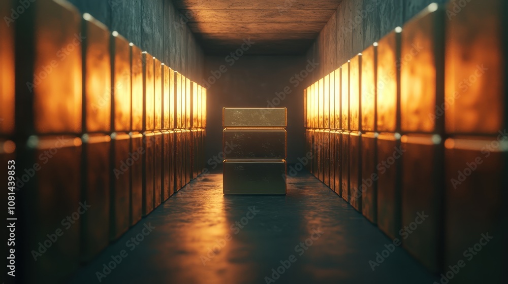 Poster a solitary, illuminated chair sits in a dim corridor lined with glowing boxes, creating a mysterious