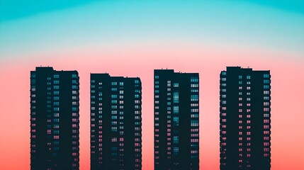 Naklejka premium Cityscape Skyline Buildings Sunset